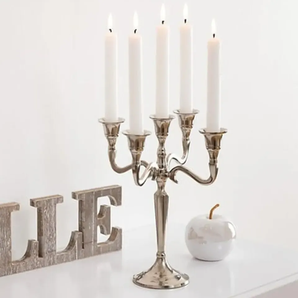 Atmosphera kaarsen kandelaar - 5 armen - metaal - zilver - 28 cm