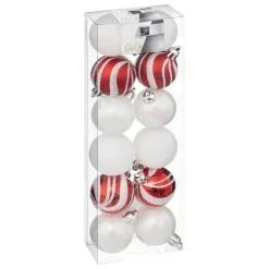 Atmosphera kerstballen 12x -kunststof - parelmoer wit/rood - 4 cm Sale