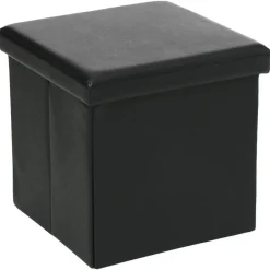Atmosphera Poef/Hocker - opbergbox - zwart - pvc/mdf - 38 x 38 cm Best