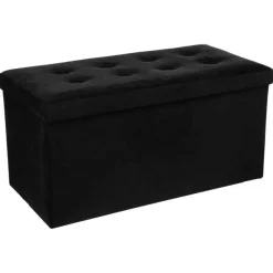 Atmosphera Poef/hocker - opbergbox - zwart - PU/MDF - 76 x 38 cm Discount