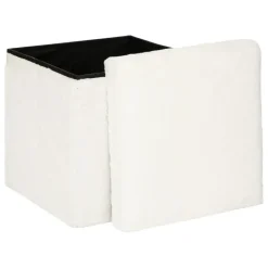 Atmosphera Poef/hocker - opbergbox - wit - PU/MDF - 38 x 38 cm