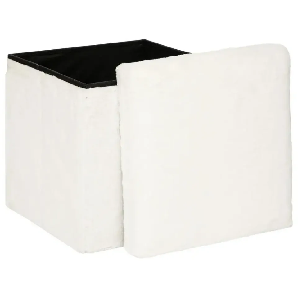 Atmosphera Poef/hocker - opbergbox - wit - PU/MDF - 38 x 38 cm