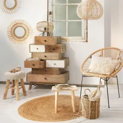 Atmosphera Ribcord krukje - beige - hout/stof - D31 x H43 cm Best