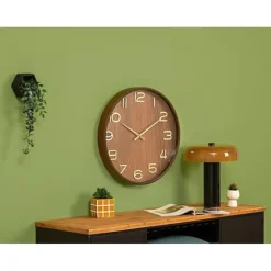 Atmosphera Wandklok/muur klok - Woody - Dia 55 cm - hout - bruin