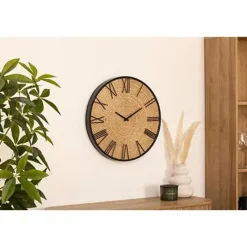 Atmosphera Wandklok/muur klok Mumbai - D50 cm - metaal/jute Outlet