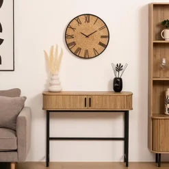 Atmosphera Wandklok/muur klok Mumbai - D50 cm - metaal/jute Outlet