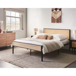 Beliani AVANTON - Tweepersoonsbed - Zwart - 140 x 200 cm - PE rotan Outlet