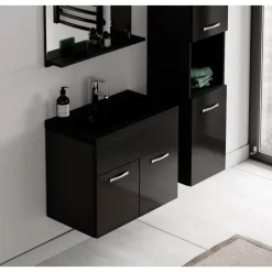 Badplaats Badkamermeubel Set Montreal 60 x 35 cm - Hoogglans Zwart - Badmeubel Clearance