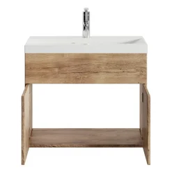 Badplaats Badkamermeubel Montreal 60 x 35 cm – Bruin Eiken – Wastafel met