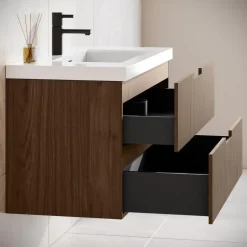 Badplaats Badkamermeubel Set Thermis 100cm - Walnoot Bruin - Badmeubel met Online