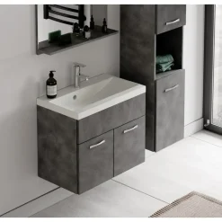 Badplaats Badkamermeubel Montreal 60 x 35 cm – Donker Grijs – Wastafel met Outlet