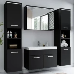 Badplaats Badkamermeubel Set Paso XL 80 cm - Mat Zwart - Badmeubel met Hot