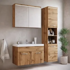 Badplaats Badkamermeubel Set Paso 80 x 40 cm - Eiken - Badmeubel met spiegelkast New