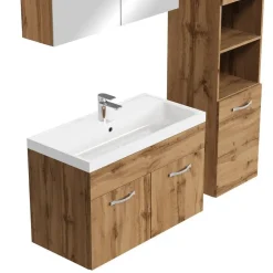 Badplaats Badkamermeubel Set Paso 80 x 40 cm - Eiken - Badmeubel met spiegelkast New