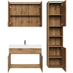 Badplaats Badkamermeubel Set Paso 80 x 40 cm - Eiken - Badmeubel met spiegelkast New