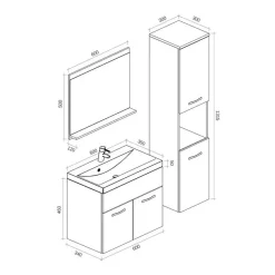 Badplaats Badkamermeubel Set Montreal 60 x 35 cm - Grijs - Badmeubel met spiegel New