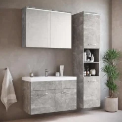 Badplaats Badkamermeubel Set Paso 80 x 40 cm - Beton Grijs - Badmeubel met Best