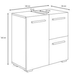 Badplaats Wastafel Onderkast Mars 60 x 30 x 60 cm - Donker Grijs - Badkamerkast Discount