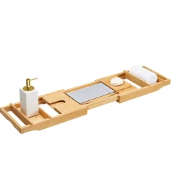 ACAZA Badplank met Boekenhouder – Uitschuifbare Bad Brug – 75 tot 109 cm Breed Outlet