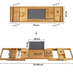 ACAZA Badplank met Boekenhouder – Uitschuifbare Bad Brug – 75 tot 109 cm Breed Outlet