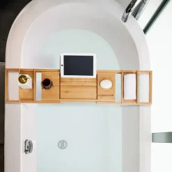 ACAZA Badplank met Boekenhouder – Uitschuifbare Bad Brug – 75 tot 109 cm Breed Outlet