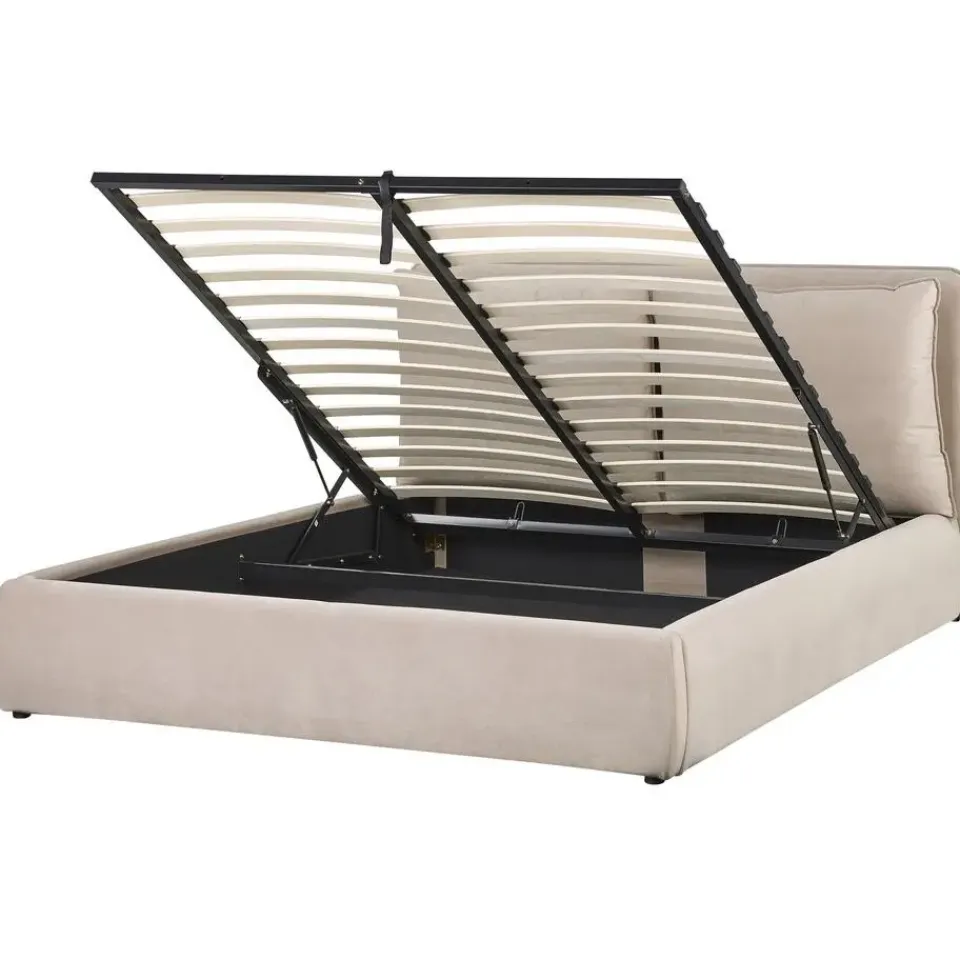 Beliani BAJONNA - Bed met opbergruimte - Beige - 160 x 200 cm - Fluweel Online