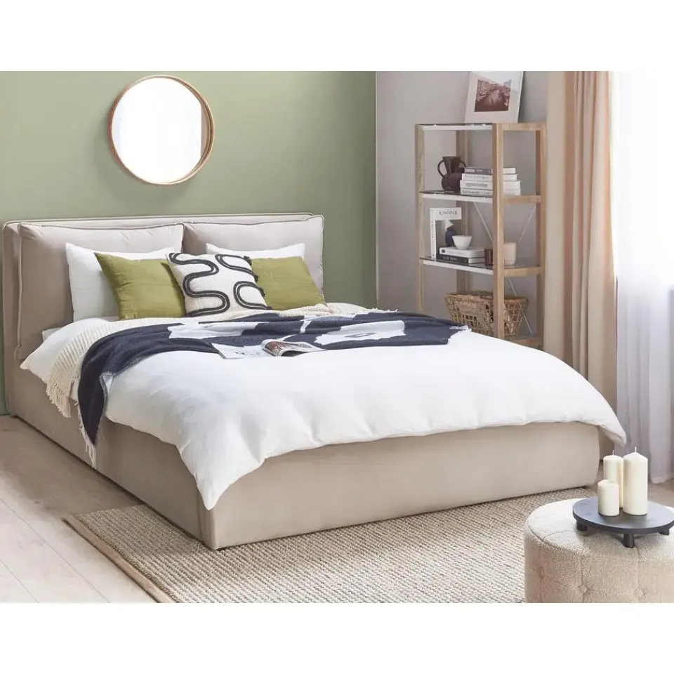 Beliani BAJONNA - Bed met opbergruimte - Beige - 160 x 200 cm - Fluweel Online