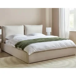 Beliani BAJONNA - Bed met opbergruimte - Lichtbeige - 180 x 200 cm - Polyester Online