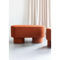 Giga Living Bankje Rood Bouclé - 93x35x45cm - Halbankje - Marcos Best