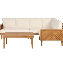 Beliani BARATTI - Loungeset voor 4 - Lichte houtkleur/Beige - Acaciahout