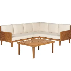 Beliani BARATTI - Loungeset voor 4 - Lichte houtkleur/Beige - Acaciahout