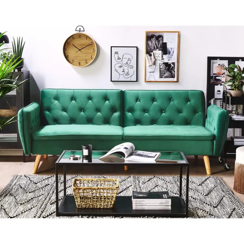 Beliani BARDU - Slaapbank 2-zits - Groen - Fluweel Hot