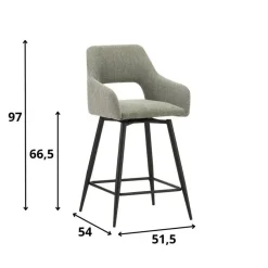Dimehouse Barkruk Skye draaibaar met armleuning groen - Zithoogte 66,50 cm - Stof - Groen New