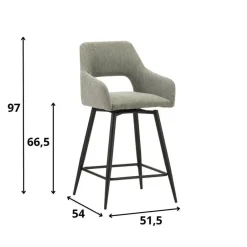Dimehouse Barkruk Skye draaibaar met armleuning groen - Zithoogte 66,50 cm - Stof - Groen New