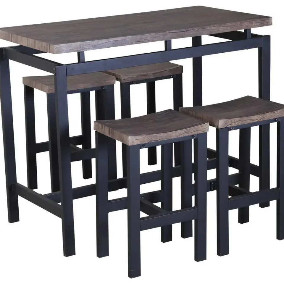 Poldimar Barset Mesin 120x60 met 4 barkrukken - bruin/zwart Clearance