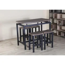 Poldimar Barset Mesin 120x60 met 4 barkrukken - bruin/zwart Clearance