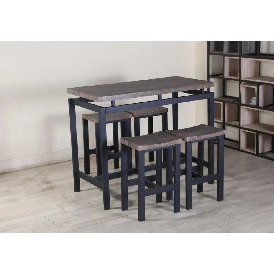 Poldimar Barset Mesin 120x60 met 4 barkrukken - bruin/zwart Clearance