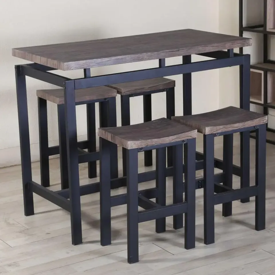 Poldimar Barset Mesin 120x60 met 4 barkrukken - bruin/zwart Clearance