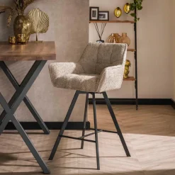 Giga Living Barstoel - Draaibaar - Zand Bouclé - Raster - Set van 2 New