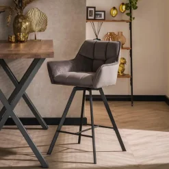 Giga Living Barstoel Velvet Antraciet - Metaal - Draaibaar - 57x53x96cm - Set van 2 Clearance
