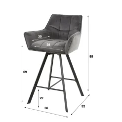 Giga Living Barstoel Velvet Antraciet - Metaal - Draaibaar - 57x53x96cm - Set van 2 Clearance
