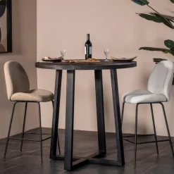 Giga Meubel Bartafel Rond - Zwart Mangohout - 110x110x90cm - Lowie Online