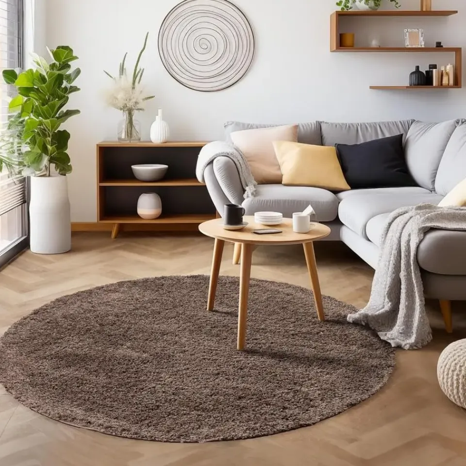 Muratap Basic Rond Shaggy vloerkleed Taupe Hoogpolig - 160 CM ROND Hot