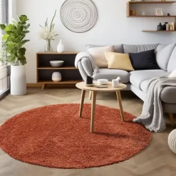 Muratap Basic Rond Shaggy vloerkleed Terra / Oranje Hoogpolig - 160 CM ROND Clearance