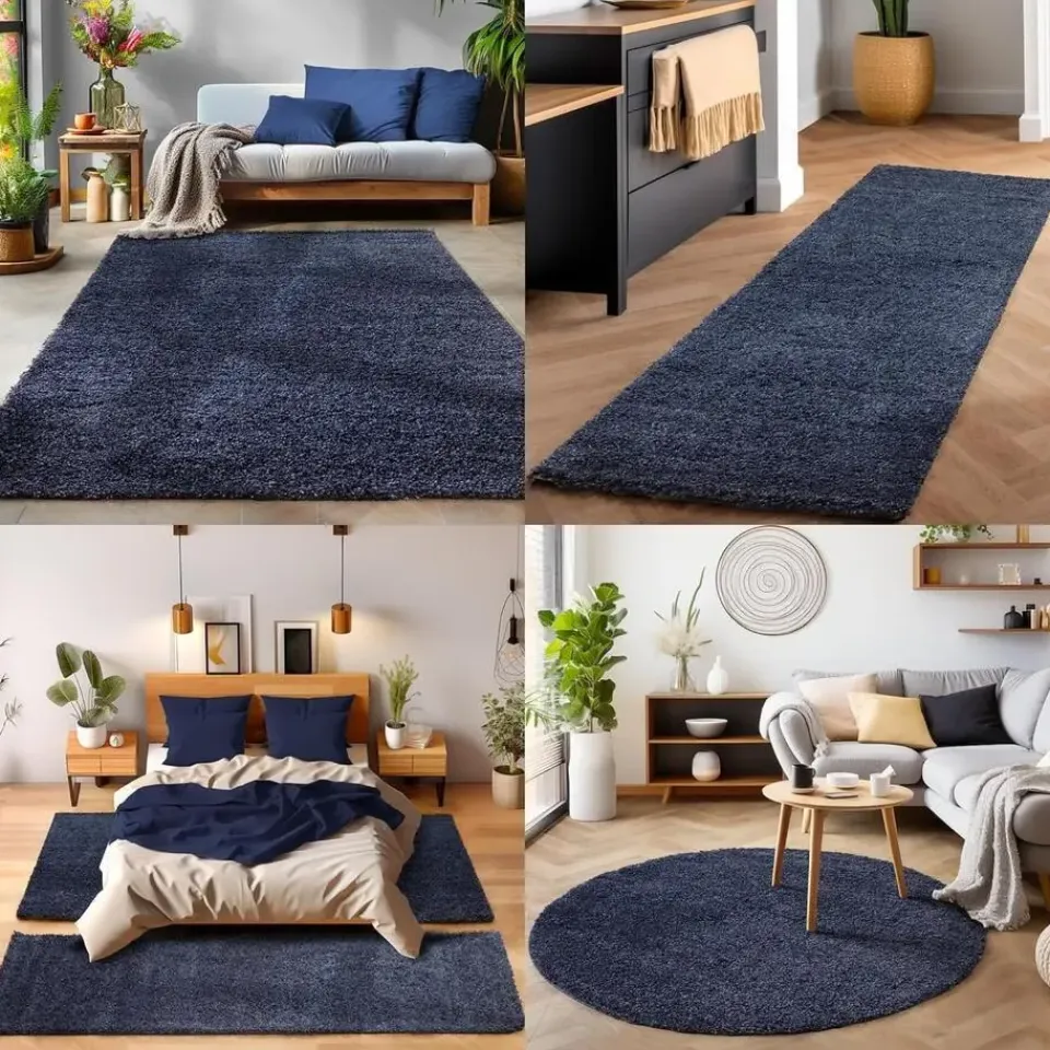 Muratap Basic Shaggy vloerkleed Donker Blauw Hoogpolig - 140x200 CM