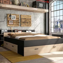 Gami Bed met opbergruimte Eveline 160x200 - zwart/kastanjehout Best