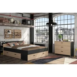 Gami Bed met opbergruimte Eveline 160x200 - zwart/kastanjehout Best