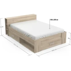 CBA Bed Polly 140 x 200 cm-Kronberg eik Clearance