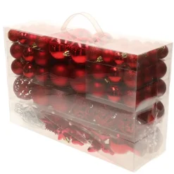 Bellatio Decorations Kerstballen set - 110x - rood - kunststof Outlet