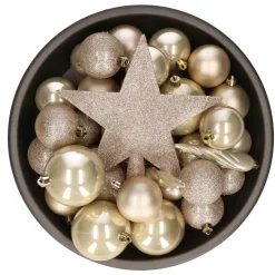 Bellatio Decorations kerstballen - 34-dlg - champagne - kunststof Clearance